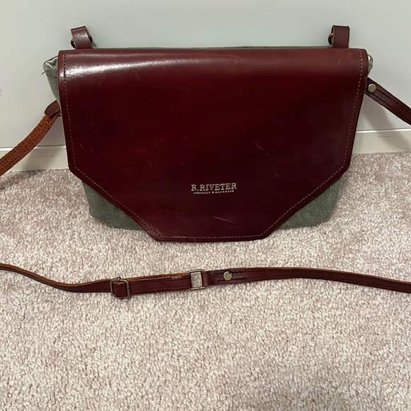 Green Canvas and Brown Leather Purse